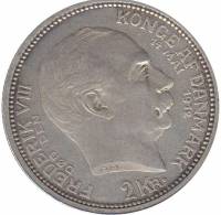 (1912) Монета Дания 1912 год 2 кроны "Смерть Фридриха VIII. Коронация Кристиана X"  Серебро Ag 925  