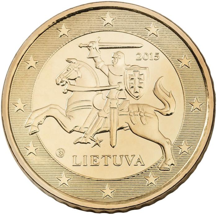 2017 Монета Литва 2017 год 10 евроцентов  Латунь  UNC