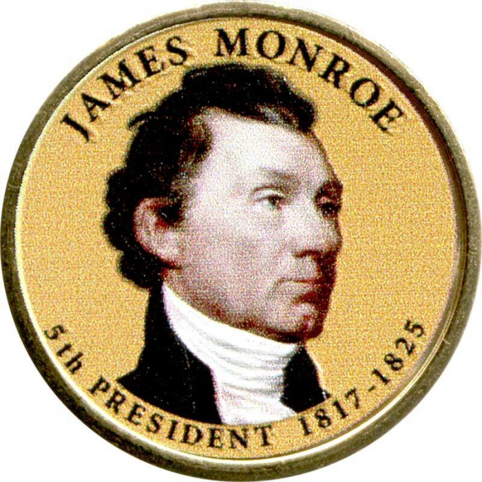 (05d) Монета США 2008 год 1 доллар &quot;Джеймс Монро&quot;  Вариант №1 Латунь  COLOR. Цветная