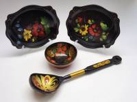 Подносы Жестово (пластик) 2 шт 19,5 х 16,5 см Ложка и Миска Хохлома 