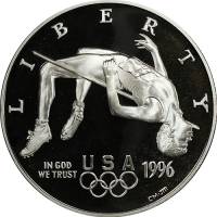 (1996d) Монета США 1996 год 1 доллар "ХХVI Летняя олимпиада Атланта"  Прыжки в высоту Серебро Ag 900