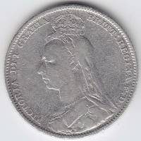 (1891) Монета Великобритания 1891 год 1 шиллинг "Королева Виктория"  Серебро Ag 925  VF