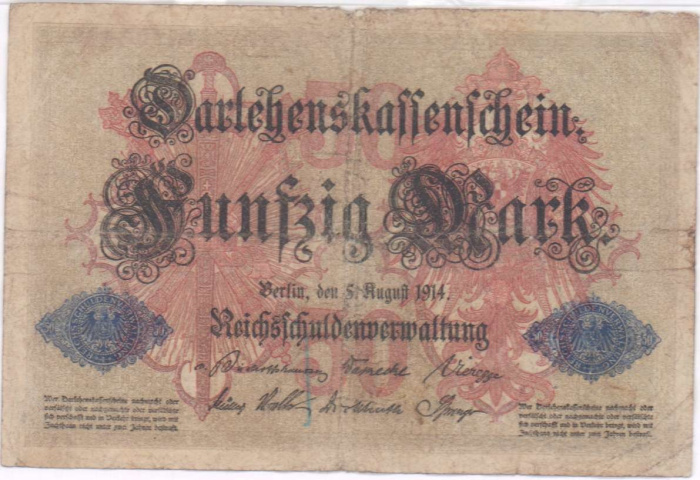 (1914) Ссудный чек Германия 1914 год 50 марок    F