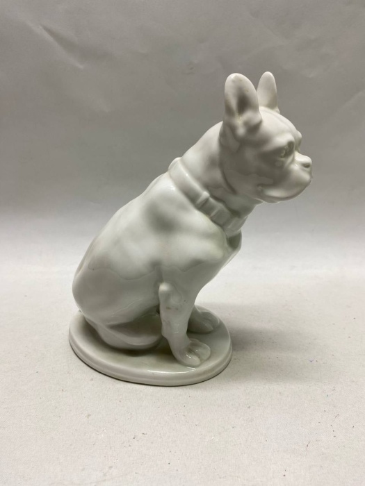 Статуэтка бульдог белый фарфор ЛФЗ 