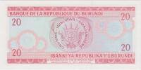 (,) Банкнота Бурунди 1989 год 20 франков "Танцор"   UNC