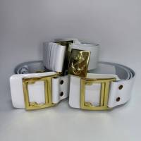 Ремни офицерские парадные ВМФ с пряжкой натуральная кожа белый новый люкс 3 штуки