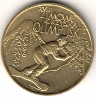 (015) Монета Польша 1998 год 2 злотых "XVIII Зимняя Олимпиада Нагано 1998"  Латунь  UNC