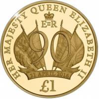 (№2016) Монета Джерси 2016 год 1 Pound (Королева Елизавета II 90-й день рождения - золото)