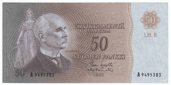 (1963 Litt B) Банкнота Финляндия 1963 год 50 марок &quot;Каарло Юхо Стольберг&quot; Koivisto - Tornroth  XF