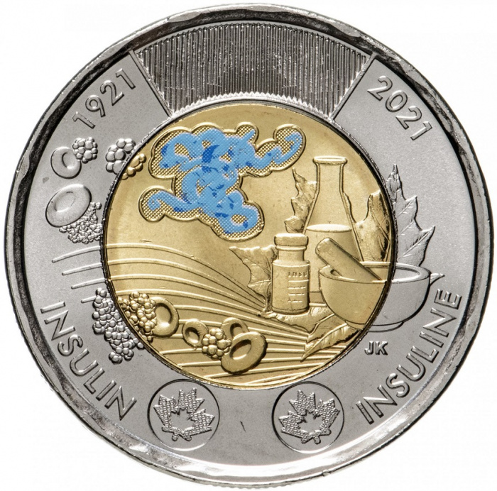 (2021) Монета Канада 2021 год 2 доллара &quot;Инсулин 100 лет открытия&quot;  Цветная Биметалл  UNC