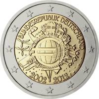 009 Монета Германия (ФРГ) 2012 год 2 евро 10 лет наличному обращению Евро Двор F Биметалл  UNC