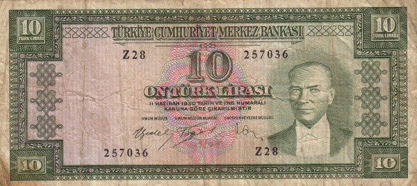 (№1960P-174d) Банкнота Турция 1960 год &quot;10 Turkish Lira&quot;