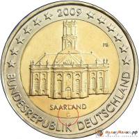 (006) Монета Германия (ФРГ) 2009 год 2 евро "Саар" Двор G Биметалл  UNC