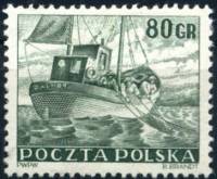 (1953-017) Марка Польша "Рыболовное судно"   Торговый флот II Θ