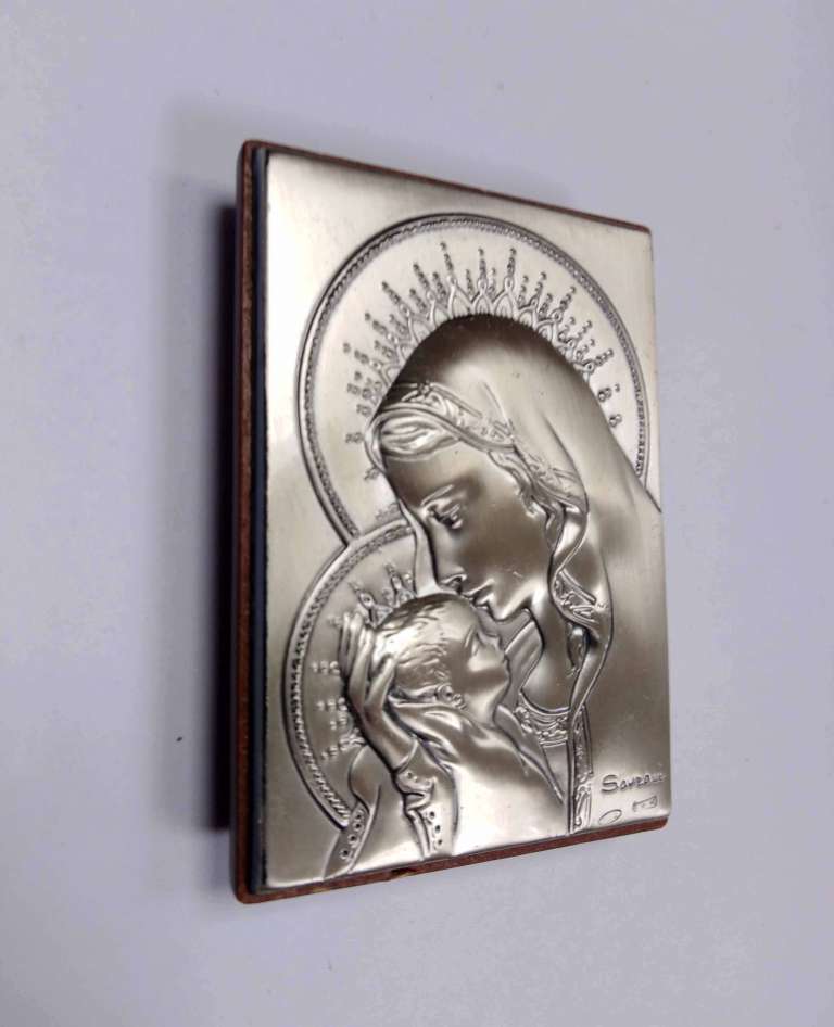 Икона &quot;Богородица с младенцем&quot;, металл, дерево, покр. серебро 925 пр., Кипр, Лефкара (см. фото)