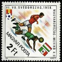 (1982-010) Марка Венгрия "Венгрия-Мексика 1958"    ЧМ по футболу 1982 Испания III Θ