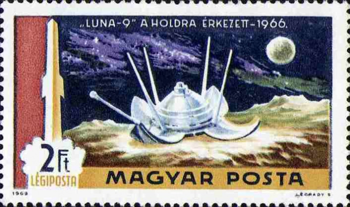 (1969-079) Марка Венгрия &quot;Луна-9 на Луне&quot; ,  III O