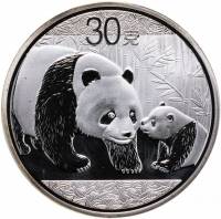 (2011) Монетовидный жетон Китай 2011 год 30 юаней "Панда" Серебрение Медь-Никель  PROOF