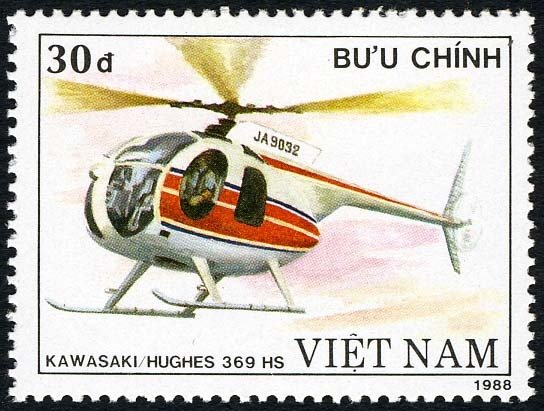 (1989-030) Марка Вьетнам &quot;Кавасаки Хьюз 369 HS&quot;    Вертолёты III Θ