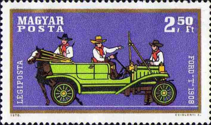 (1970-009) Марка Венгрия &quot;Форд &quot;Т&quot;, 1908&quot; ,  III O
