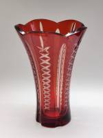 Ваза 24 см для букетов рубиновое стекло алмазная гравировка СССР
