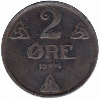 (1945) Монета Норвегия 1945 год 2 эре   Железо  XF