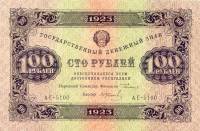 (Колосов И.) Банкнота РСФСР 1923 год 100 рублей  Г.Я. Сокольников 1-й выпуск UNC