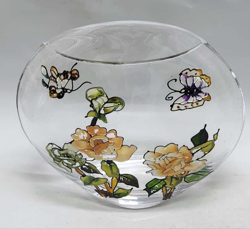 Ваза стекло прозрачная с цветочным рисунком 