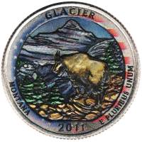 (007p) Монета США 2011 год 25 центов "Глейшер"  Вариант №2 Медь-Никель  COLOR. Цветная