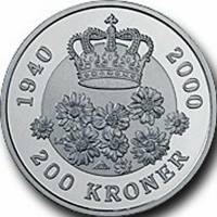 (№2000km886) Монета Дания 2000 год 200 Kroner (Ее Величество Королева Маргрете II)