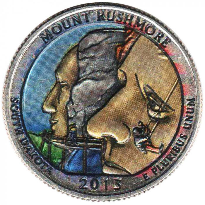 (020p) Монета США 2013 год 25 центов &quot;Гора Рашмор&quot;  Вариант №2 Медь-Никель  COLOR. Цветная
