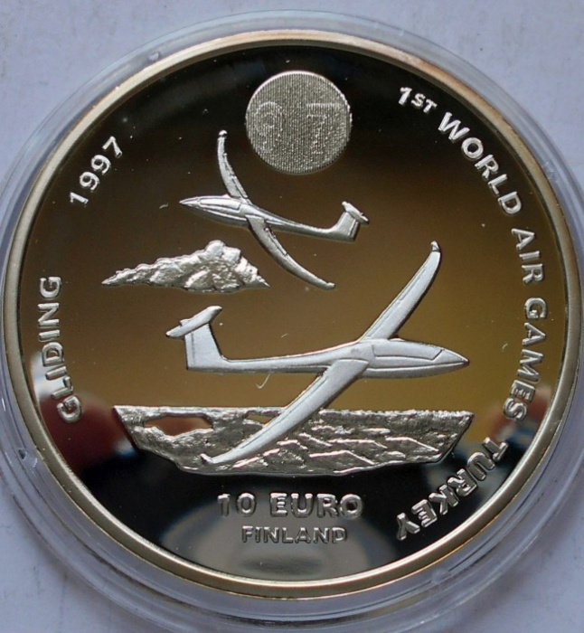 (1997) Монета Финляндия 1997 год 10 евро &quot;Планеры в небе&quot;  Серебро (Ag)  PROOF