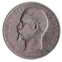Монета Франция 1855 год 5 франков "Наполеон III" BB, VF