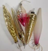 Набор ёлочных игрушек "Сосульки", 5 шт, 8-13 см, стекло, СССР (сост. на фото)