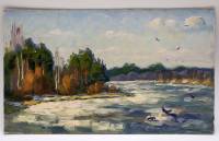 Картина Тулаев В. Н. 1979 г. Озеро летом Пейзаж масло картон 35х20 см