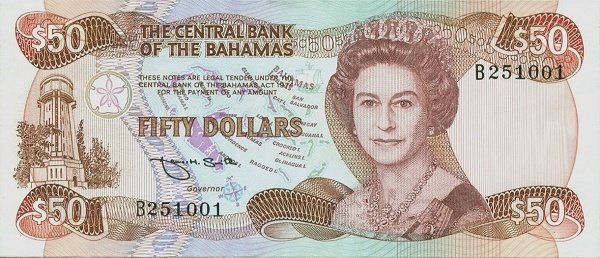  Банкнота Багамские острова 1984 год 50     UNC