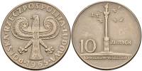 1965 Монета Польша 1965 год 10 злотых Варшава 700 лет Колонна Сигизмунда  Медь-Никель  VF