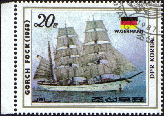 (1987-021) Марка Северная Корея "Горч Фока II"   Парусные корабли III &Theta;