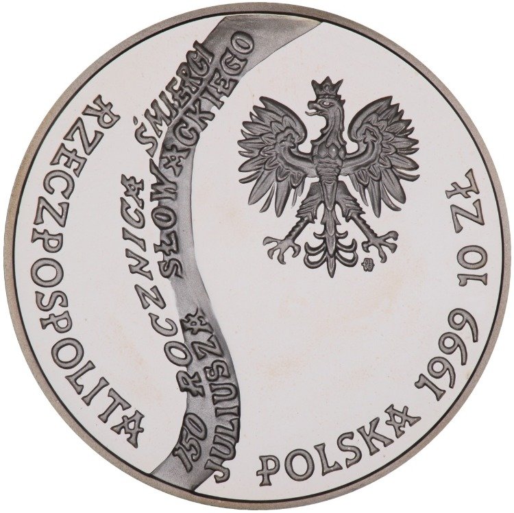 1999 Монета Польша 1999 год 10 злотых Юлиуш Словацкий  Серебро Ag 925  PROOF