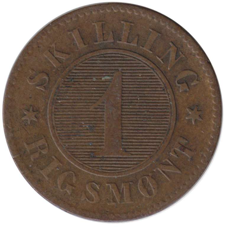 Монета Дания 1856 год 1 скиллинг, VF