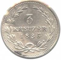 (№1832km199 (Baden)) Монета Германия (Германская Империя) 1832 год 3 Kreuzer