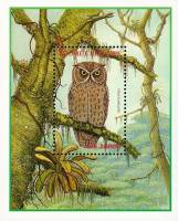 (№2002-417) Блок марок Сан-Томе и Принсипи 2002 год "Сан-Томе совка OwlnbspnbspnbspnbspOtus hartlaub