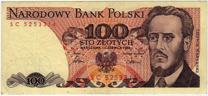 (1986) Банкнота Польша 1986 год 100 злотых &quot;Людвиг Варинский&quot;   XF