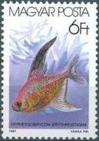 (1987-006) Марка Венгрия "Орнатус красноточечный"    Декоративные рыбки II Θ