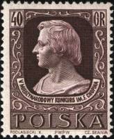 (1955-003) Марка Польша "Ф. Шопен (Фиолетово-коричневая)"   5-й Международный фортепианный конкурс I