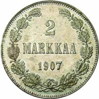 (1907, L) Монета Финляндия 1907 год 2 марки   Серебро Ag 868  VF