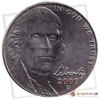 (2007s) Монета США 2007 год 5 центов   Томас Джефферсон анфас Медь-Никель  PROOF
