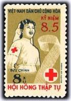 (1960-016) Марка Вьетнам "Медсестра"  коричневая  40 лет Красному кресту II Θ