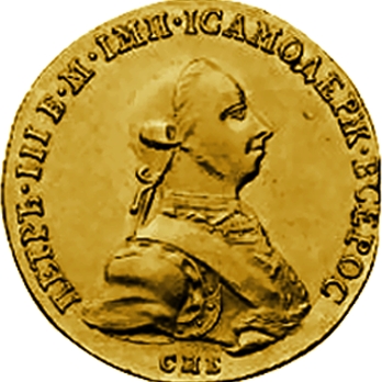 (1762, СПБ) Монета Россия-Финдяндия 1762 год 5 рублей   Золото Au 917  XF