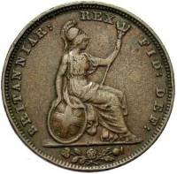 (1835) Монета Великобритания 1835 год 1 фартинг "Вильгельм IV"  Медь  XF